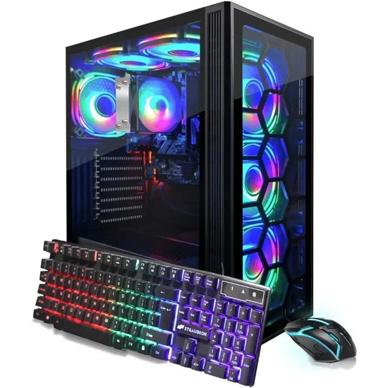 RGB Desktop PC Computer, AMD Ryzen 5 3400G up to 4.2GHz, 16G DDR4, 512G SSD, WiFi 6 & BT 5.2, RGB Fan x6, RGB Keyboard