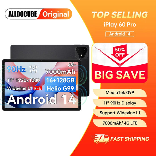 ALLDOCUBE 11 inch Gameing Tablet iPlay 60 Pro MediaTek G99 Octa-core 90Hz WUXGA+ Display 128GB ROM Amdroid 14 Tablet PC 4G Pads