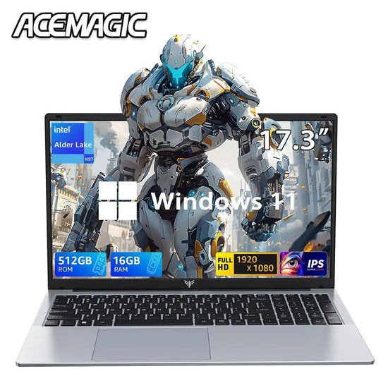 ACEMAGIC 17.3inch Laptop with High Performance Quad Core-12th Alder Lake N97 Laptop Computer Spacious Storage 16GB RAM 512GB ROM